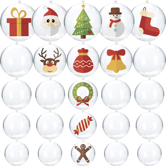 Christmas Ornaments Balls 25pcs Clear Plastic Fillable Ornaments for Crafts Bulk, DIY Hanging Transparent Round Ball Ornaments for Christmas Tree Decorations Home Decor Wedding Birthday Party Supplies