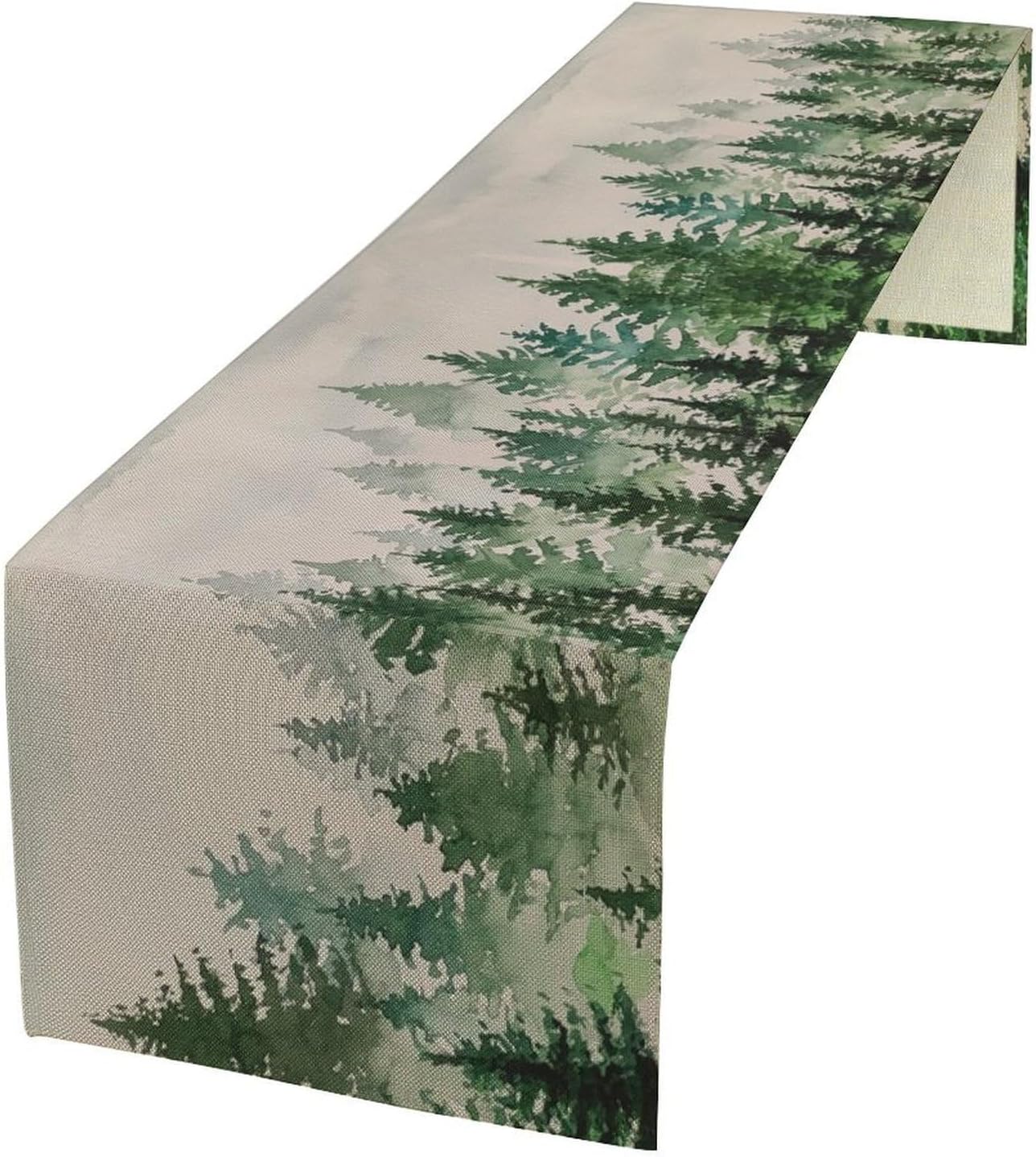 Foggy Forest Table Runner,Green Forest Natural Landscape Table Runner for Kitchen Dining Table Home Party Decoration 13x60 Inch