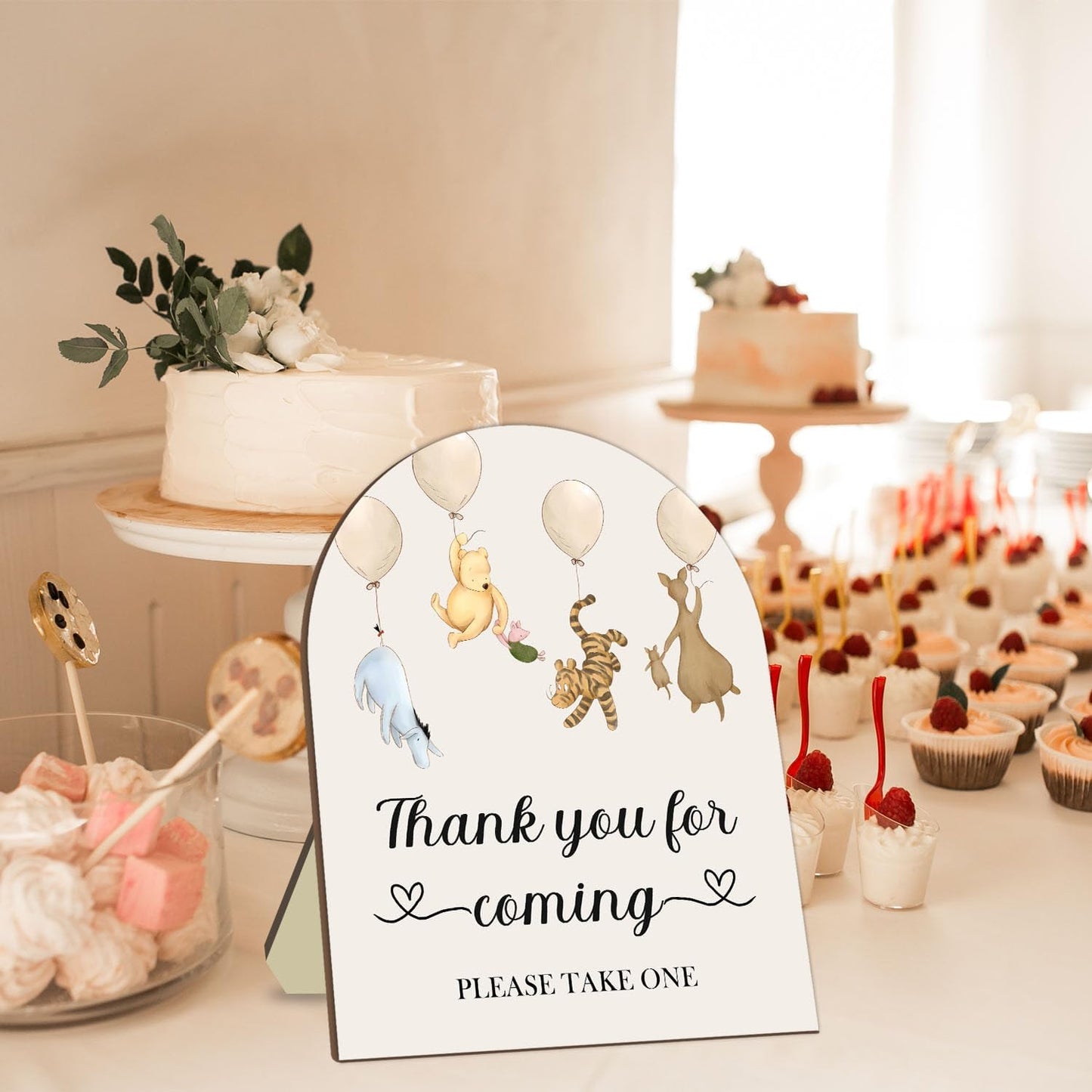 Winnie Decor Wedding Shower Welcome Sign, Thank You for Coming Please Take One Sign, Classic Pooh Bridal Shower Baby Shower Wooden Sign, Wedding Party Decor Sign with Stand 9 * 11IN