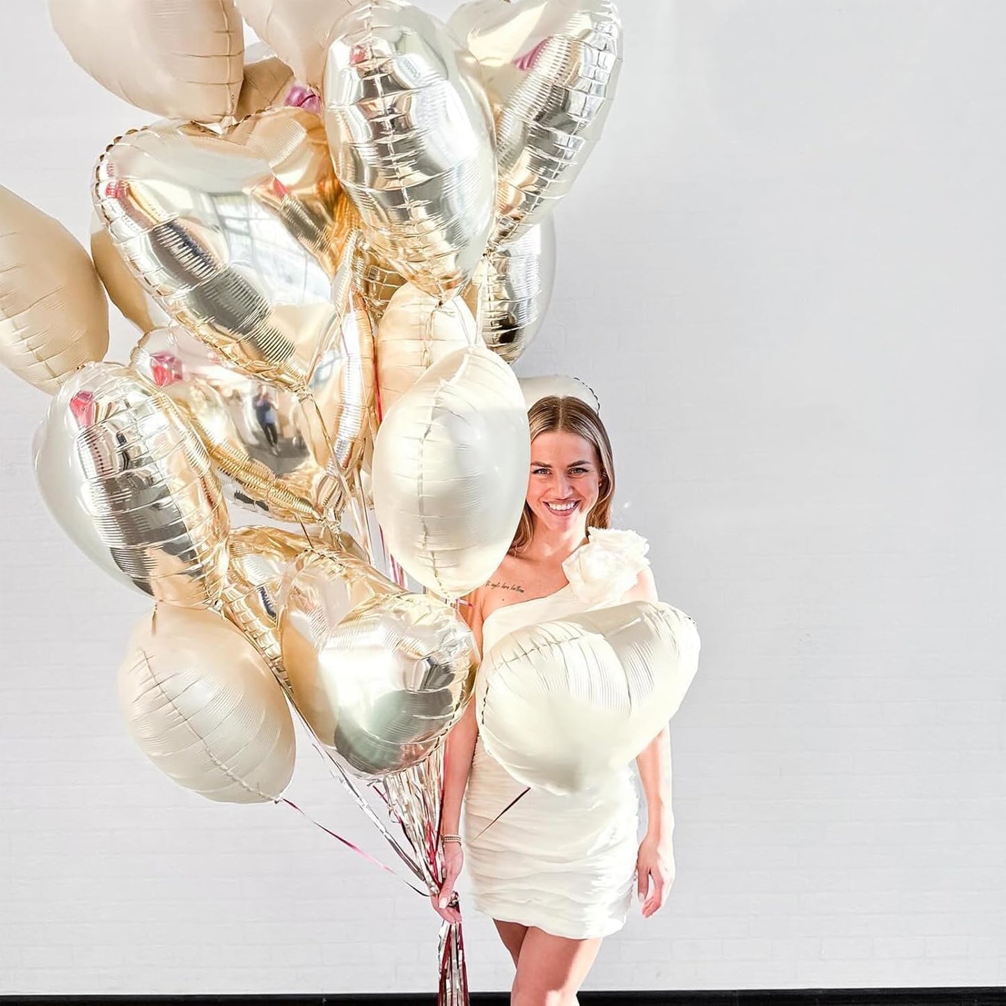 Cream White Heart Balloons,12Pcs Sand White Gold Heart Shaped Foil Balloons,18Inch Beige Helium Polyester Film Balloon for Boho Baby Shower Birthday Bridal Shower Wedding Party Decorations