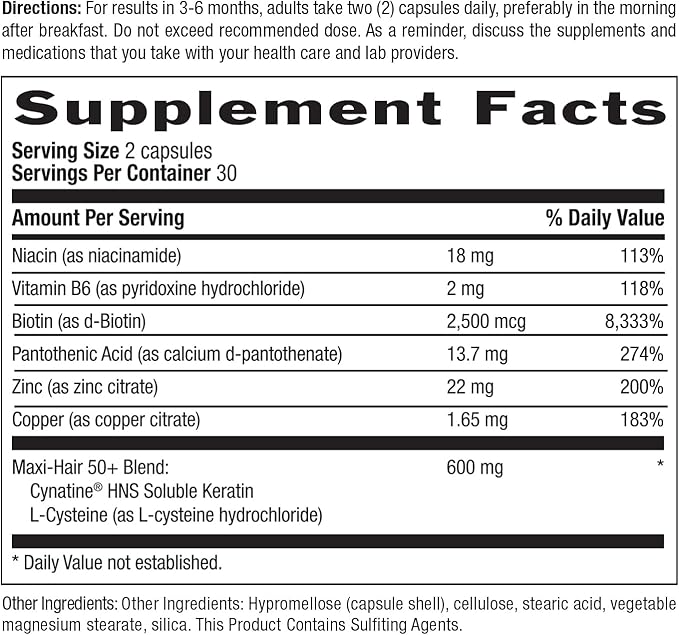 Country Life Maxi-Hair 50+ – Biotin-Based Hair, Skin & Nails Supplement for Women & Men Over 50 | Supports Healthy Hair Growth & Reduced Shedding | Certified Gluten-Free & Vegetarian | 60 Capsules