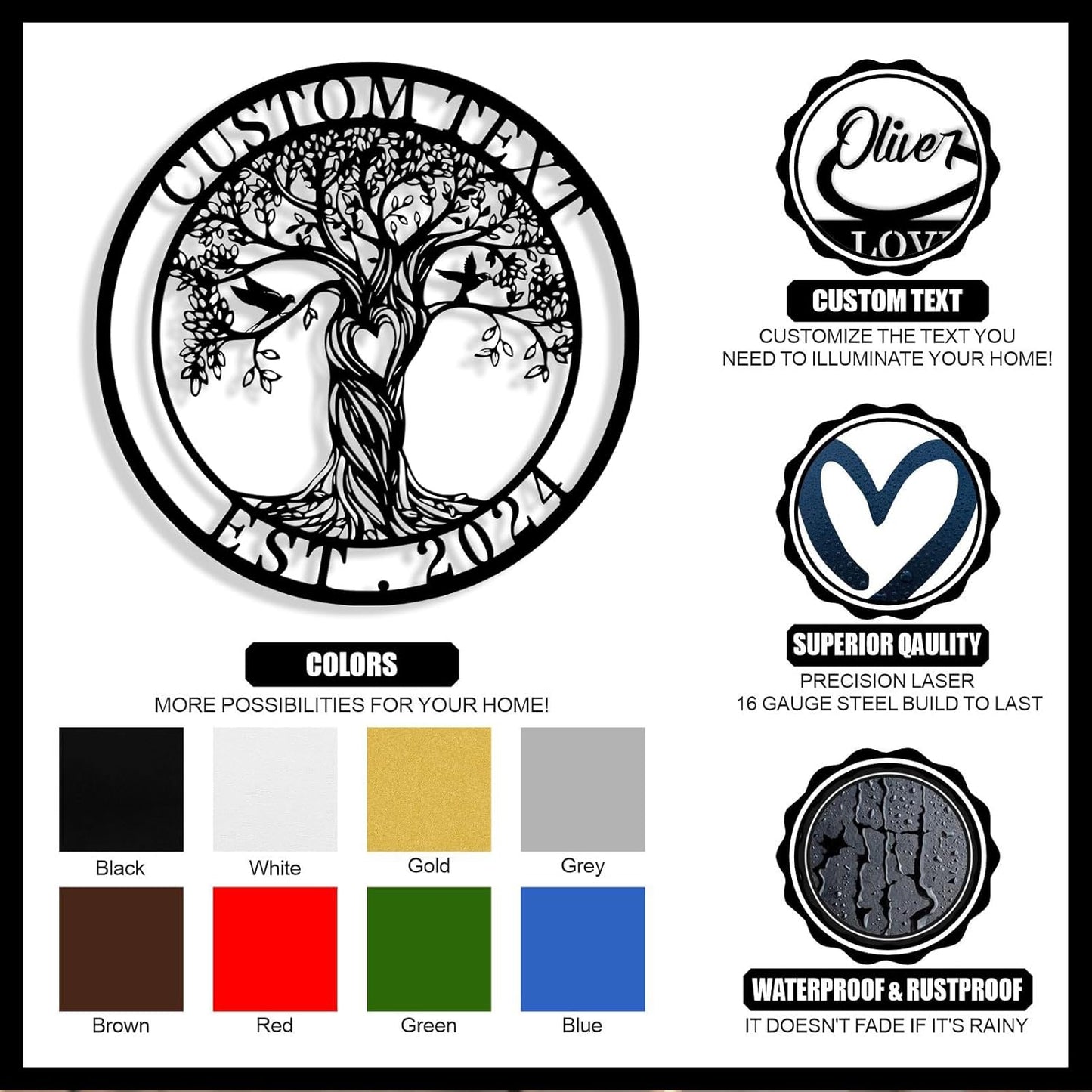 Personalized Tree of Life Metal Sign Wall Art Decor, Custom Wedding Gifts for Couples, Custom Family Name Sign, Christmas Valentine's Day Housewarming Gifts