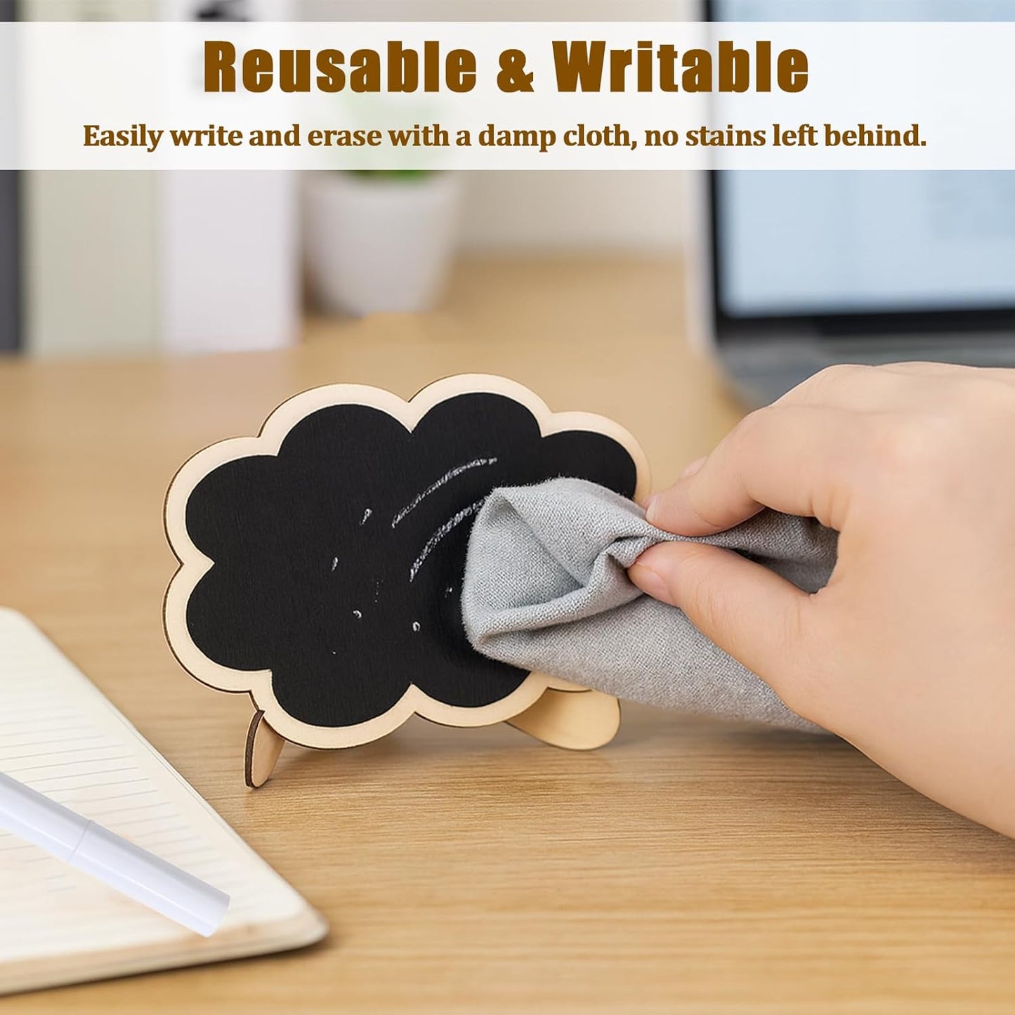 10PCS Mini Chalkboard Signs, Framed Small Chalk Board Food Labels with Easel Stand, Reusable Writable Blackboard with 2 Chalks, Wood Place Cards for Weddings, Birthday Parties, Buffet (Cloud)