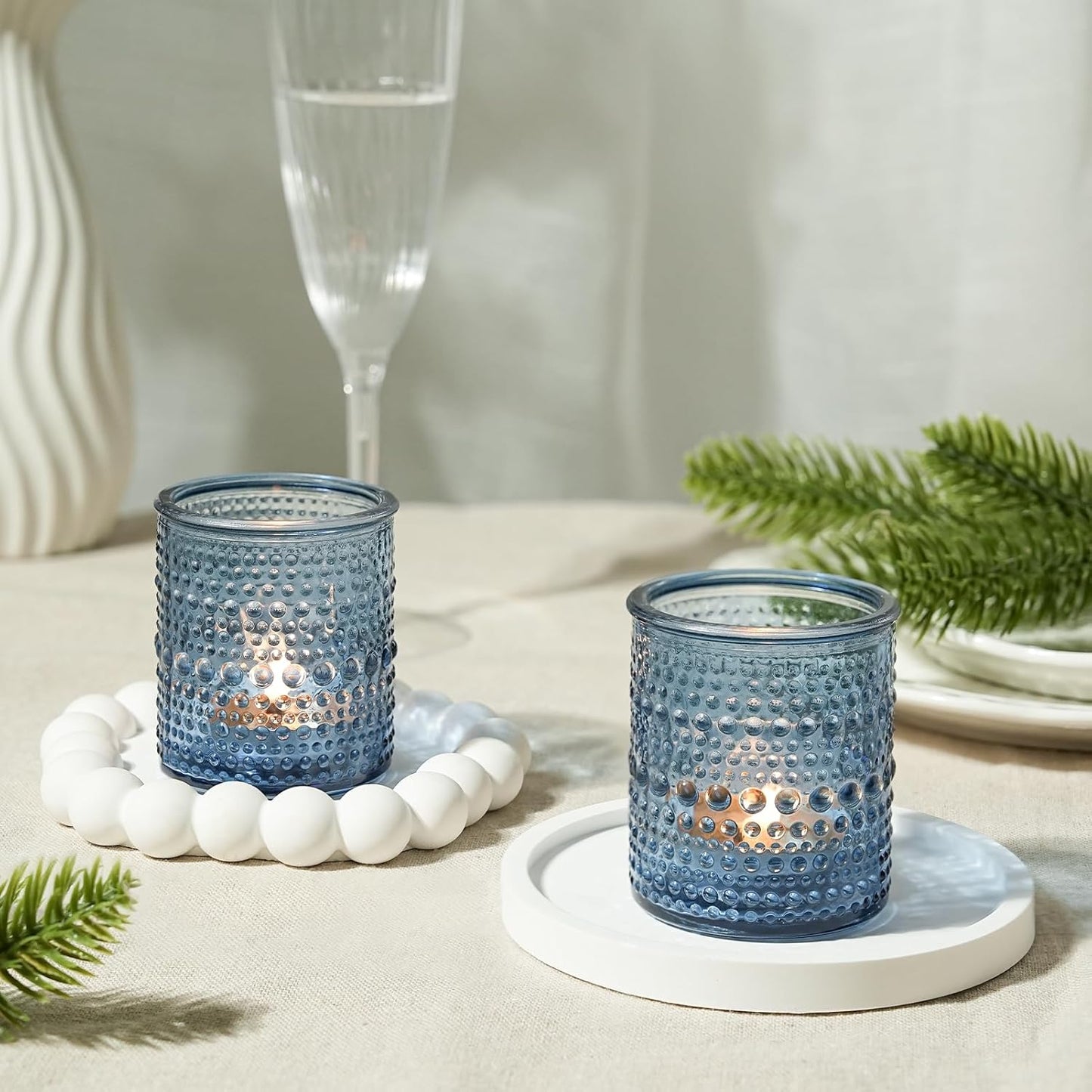 36pcs Blue Votive Candle Holders, Elegant Glass Votive & Tealight Candle Holders for Wedding Centerpieces Party Decorations and Home Decor for Tables (Blue)