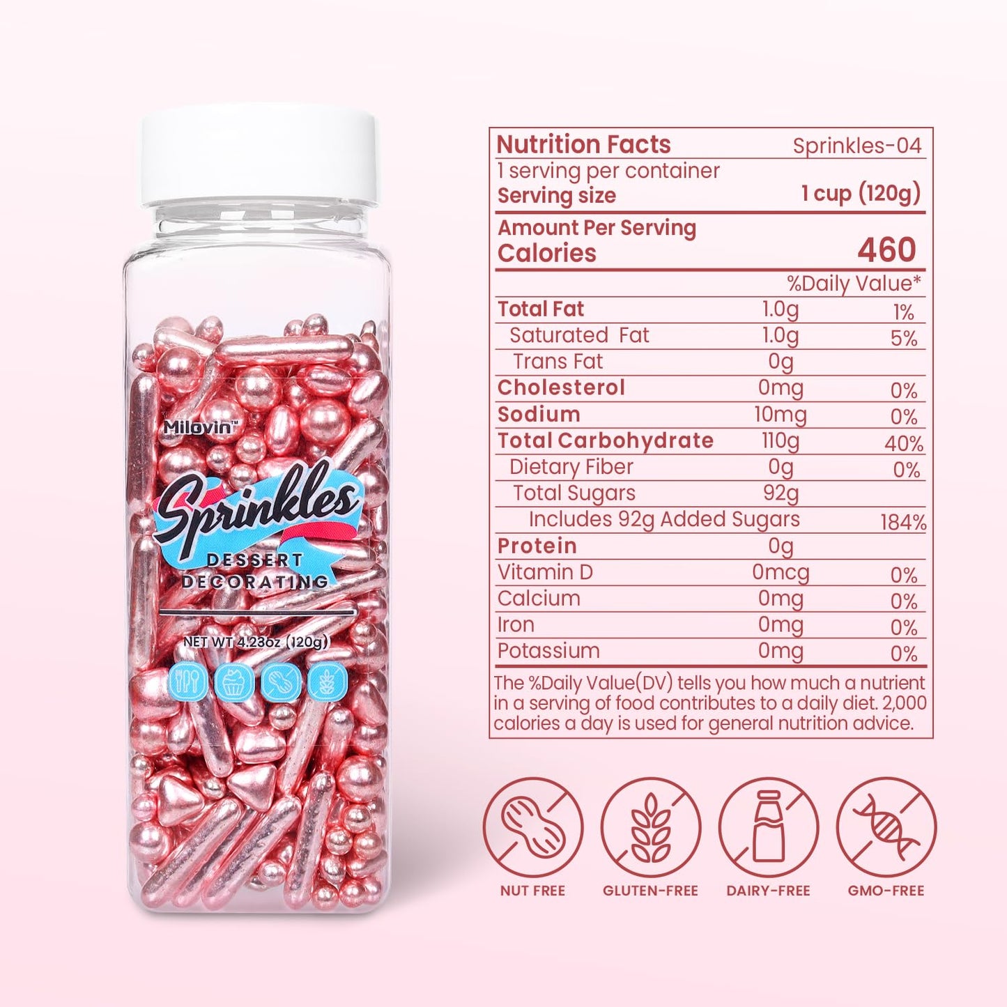 Rose Gold Sprinkles for Cupcakes, Rose Gold Pearl Sprinkles, Candy Pearls for Cake Decoration, Cupcakes, Ice Cream Topping, Macaron, and Cookies.120g(4.23oz)