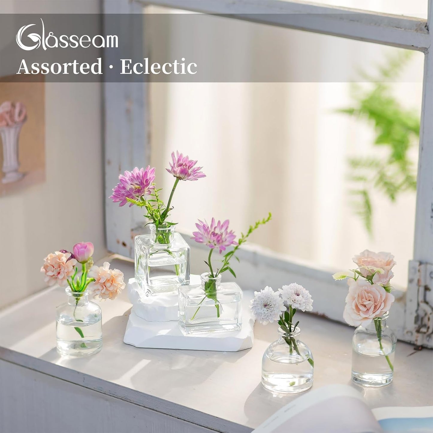 Glasseam Mini Bud Vases in Bulk 40: Clear Small Flower Vases for Centerpieces Cute Tiny Glass Vase for Flowers Modern Decorative Wedding Table Centerpiece for Dining Room Decor