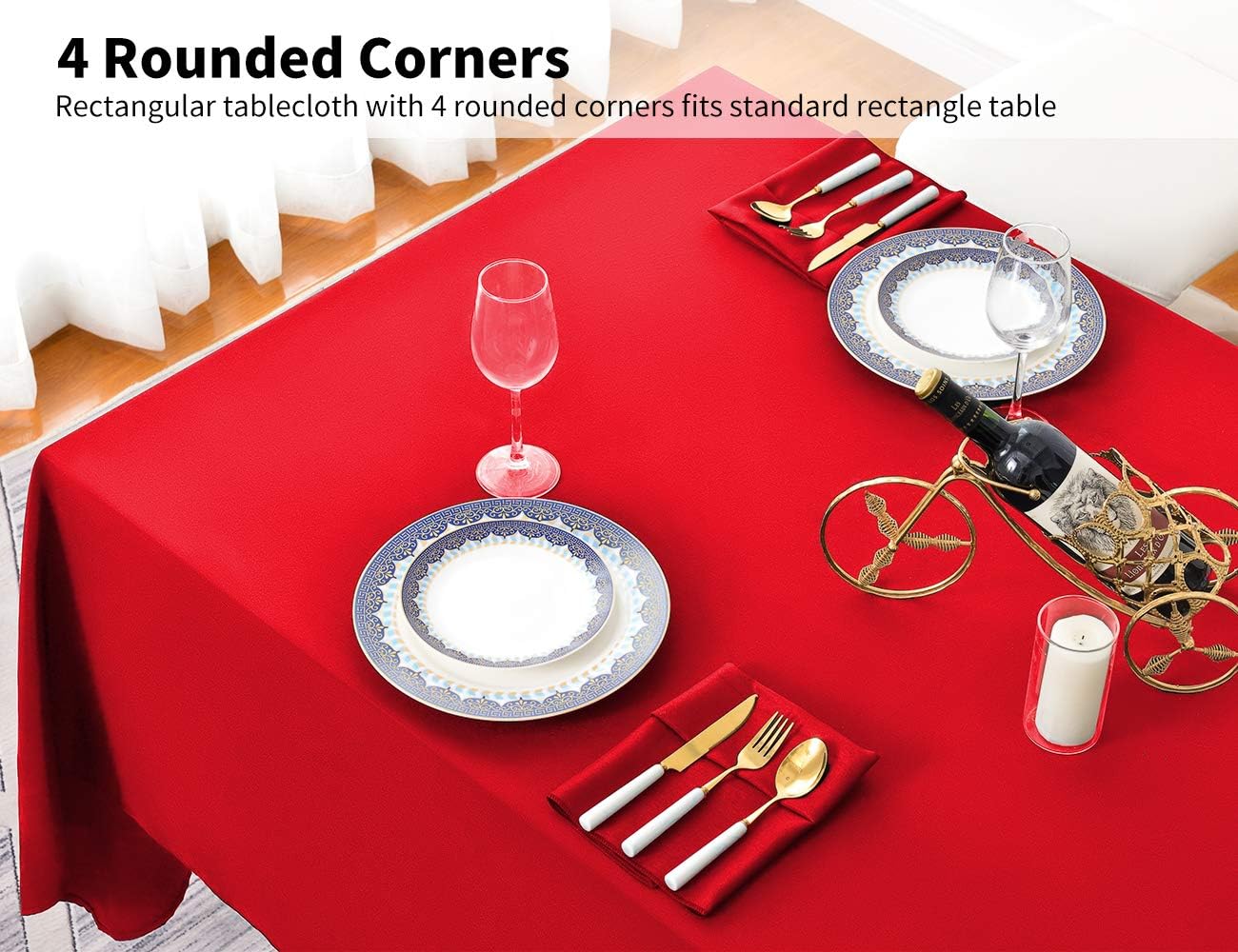 Surmente Red Tablecloth 90 x 132-inch Rectangular Polyester Table Cloth for Weddings, Banquets, or Restaurants