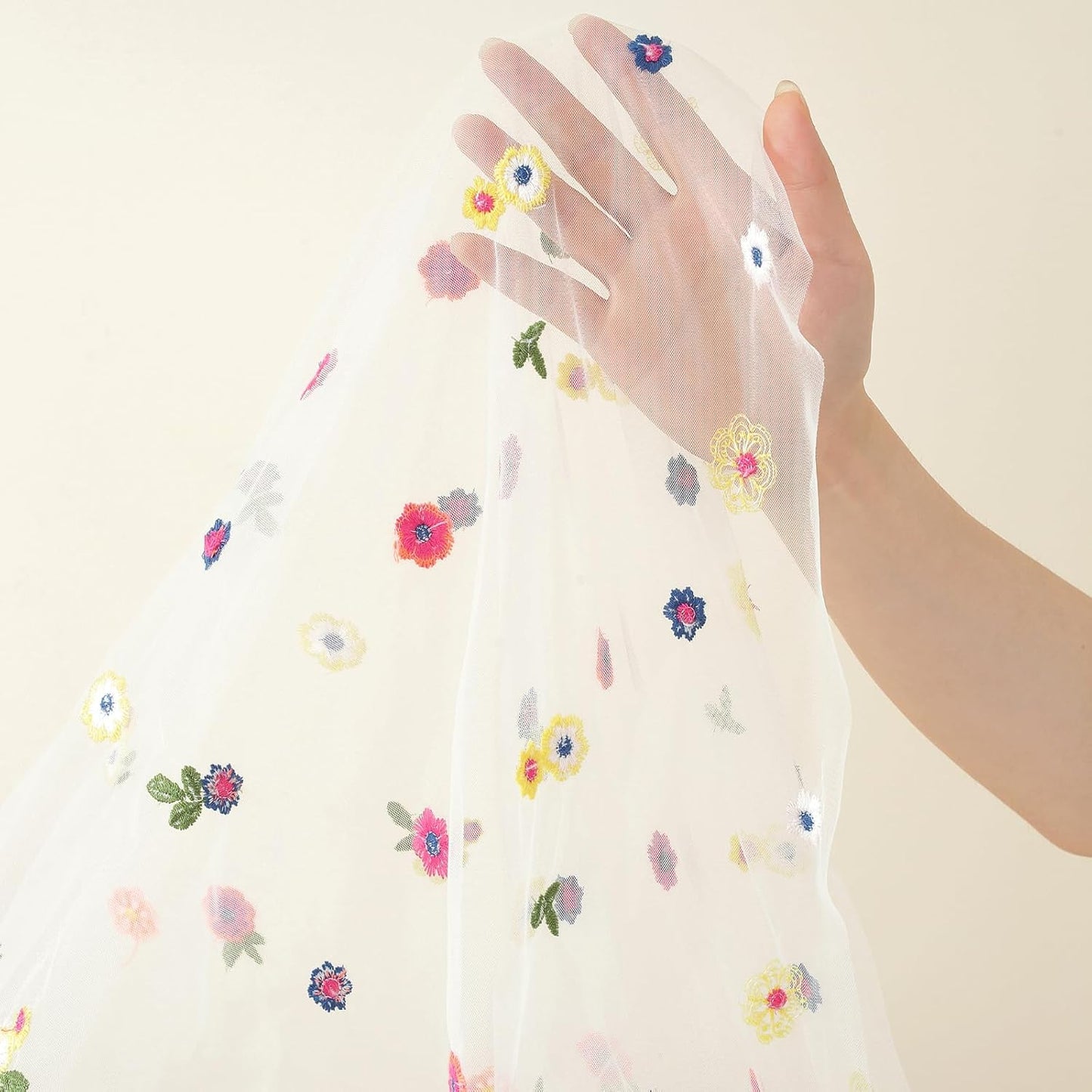 White Embroidery Daisy Fall Table Runner 120Inch 10FT Florals Soft Sheer Tulle Fabric Table Runner for Home Decor, Brithday, Wedding, Baby Shower ,Holiday ,Parties, DIY Craft,3PC