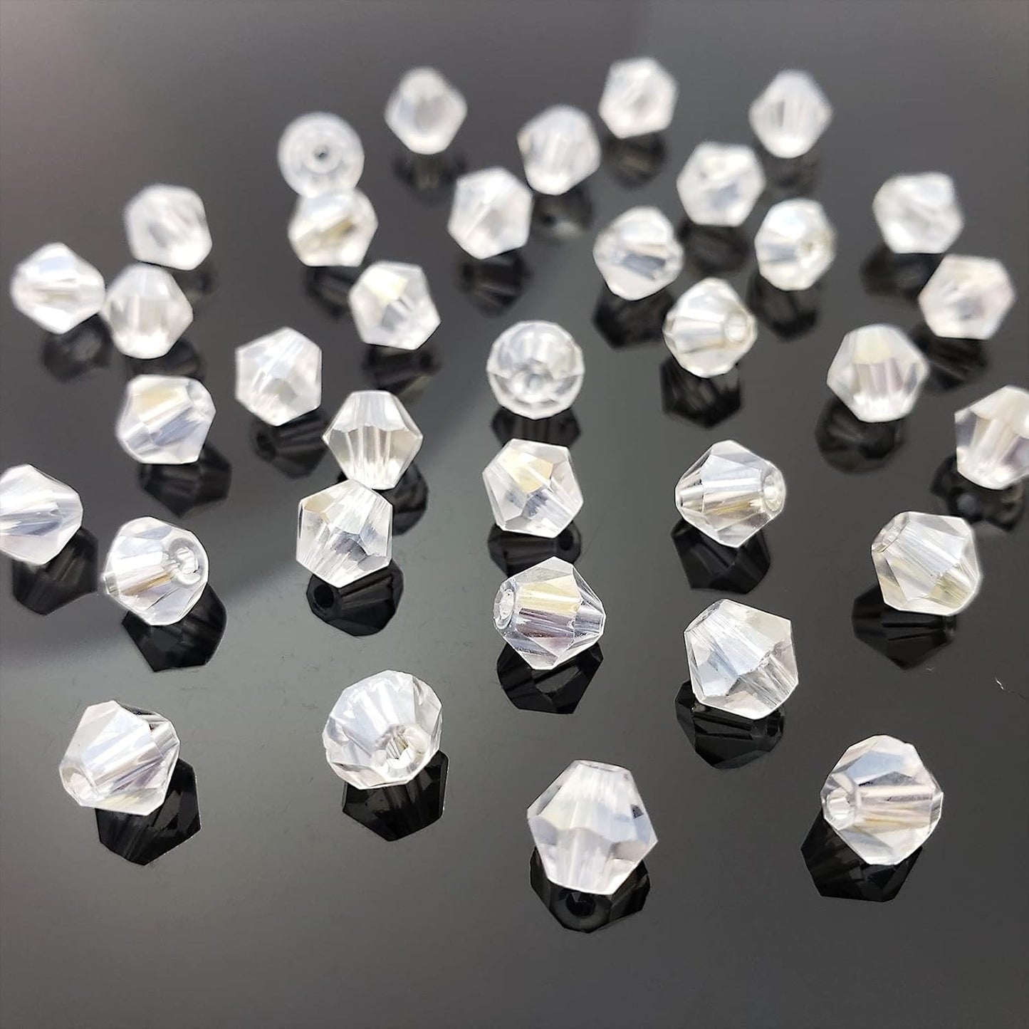 6mm Bicone 450Pcs White AB Crystal Glass Beads Faceted Bicone Shape Crystal Glass Spacer Beads for Bracelet Necklace Decorative Hand Jewelry Making (White AB, 6MM)
