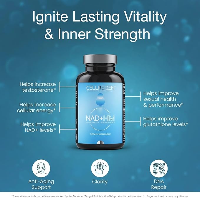 NAD HIM NAD Supplement Nicotinamide Riboside Wellness Formula, Help Restore NAD Levels, Support Testosterone Levels, NAD Supplement for Men, Non-GMO Gluten-Free, 90 Capsules