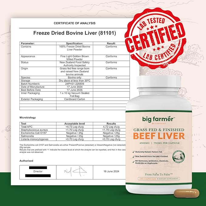 Ultra Human Big Farmer Grass-Fed & Finished Beef Liver Capsules – 180 Ct, Supports Energy, Detox, Digestion & Immunity, Non-GMO Desiccated Beef Organ Supplement for Liver Health & Full-Body Wellness