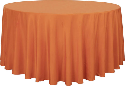 sancua Round Tablecloth - 108 Inch - Water Resistant Spill Proof Washable Polyester Table Cloth Decorative Fabric Table Cover for Dining Tables, Buffet Parties and Camping, Orange