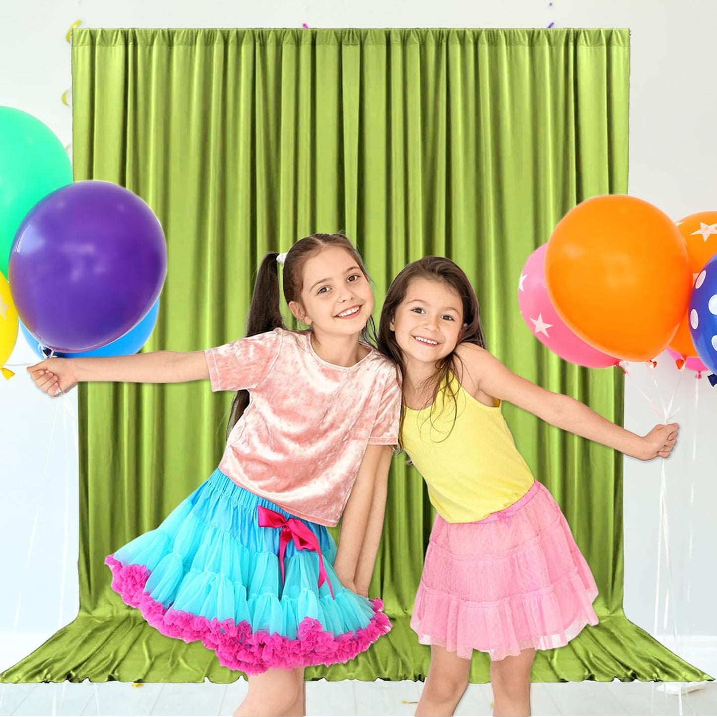 10ft x 10ft Olive Green Backdrop Curtains for Parties, Fabric Satin Background Curtain with Rod Pockets for Weddings, Birthday, Baby Shower, Photography, Graduation Party Backdrop Drapes, 2 Panels