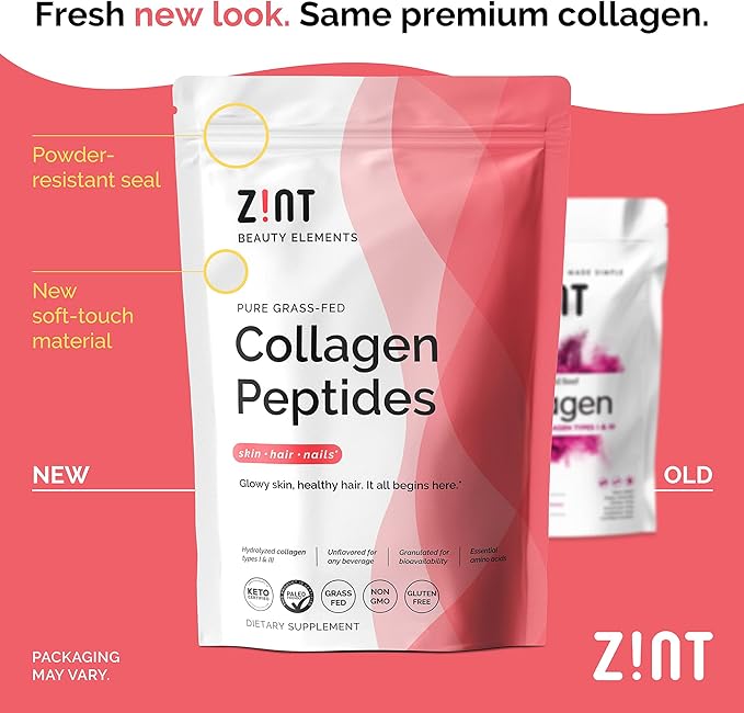 Zint Collagen Peptides Powder (32 oz) | Grass-Fed, Hydrolyzed Type I & III | Supports Skin, Hair, Joints & Gut Health | Rich in Key Amino Acids | Paleo-Friendly, Keto, Non-GMO, Unflavored