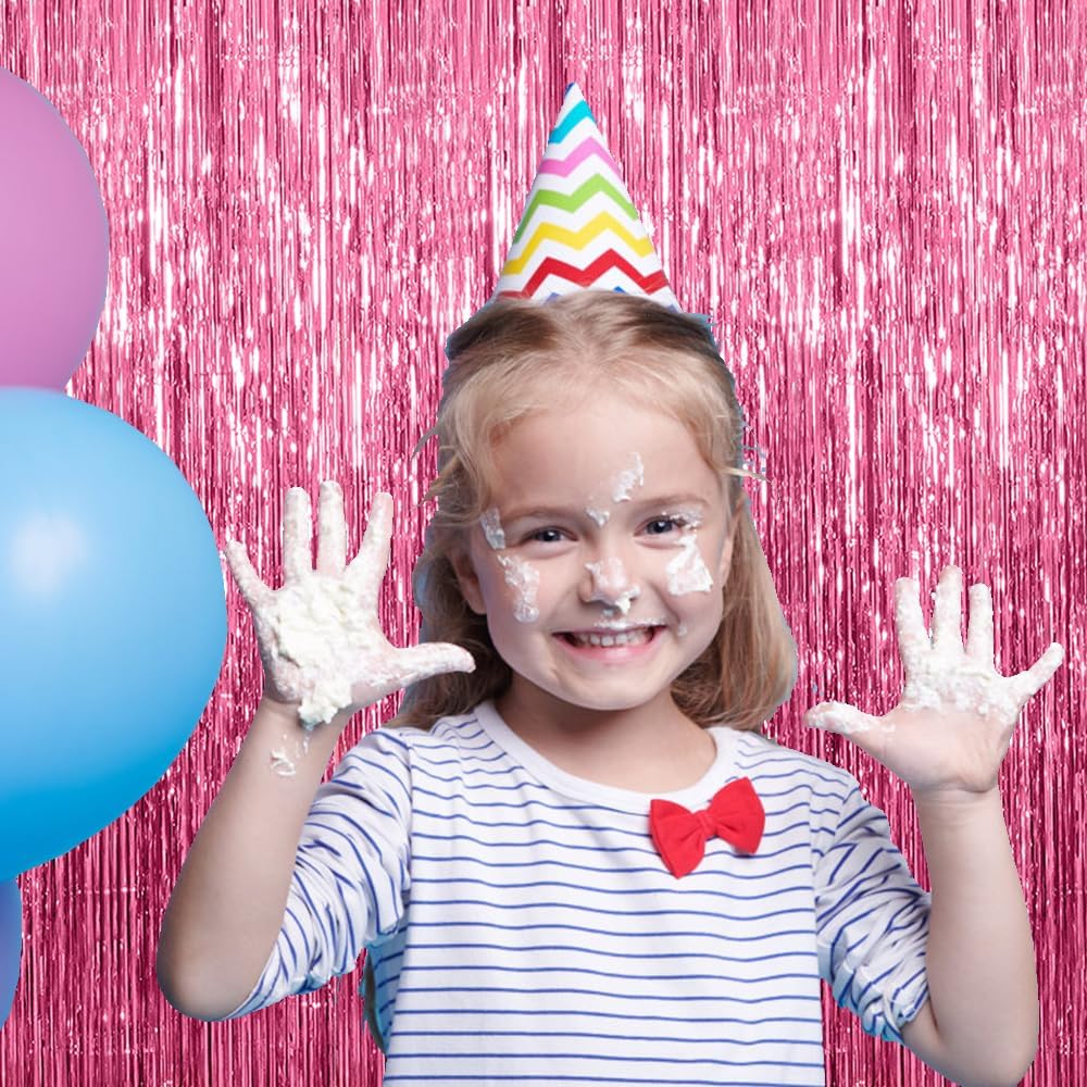 20 Pack Pink Backdrop Decorations - Tinsel Curtain Party Backdrop Foil Fringe Birthday Photo Booth Streamer Backdrop Pink Theme Bachelorette Graduation Decorations