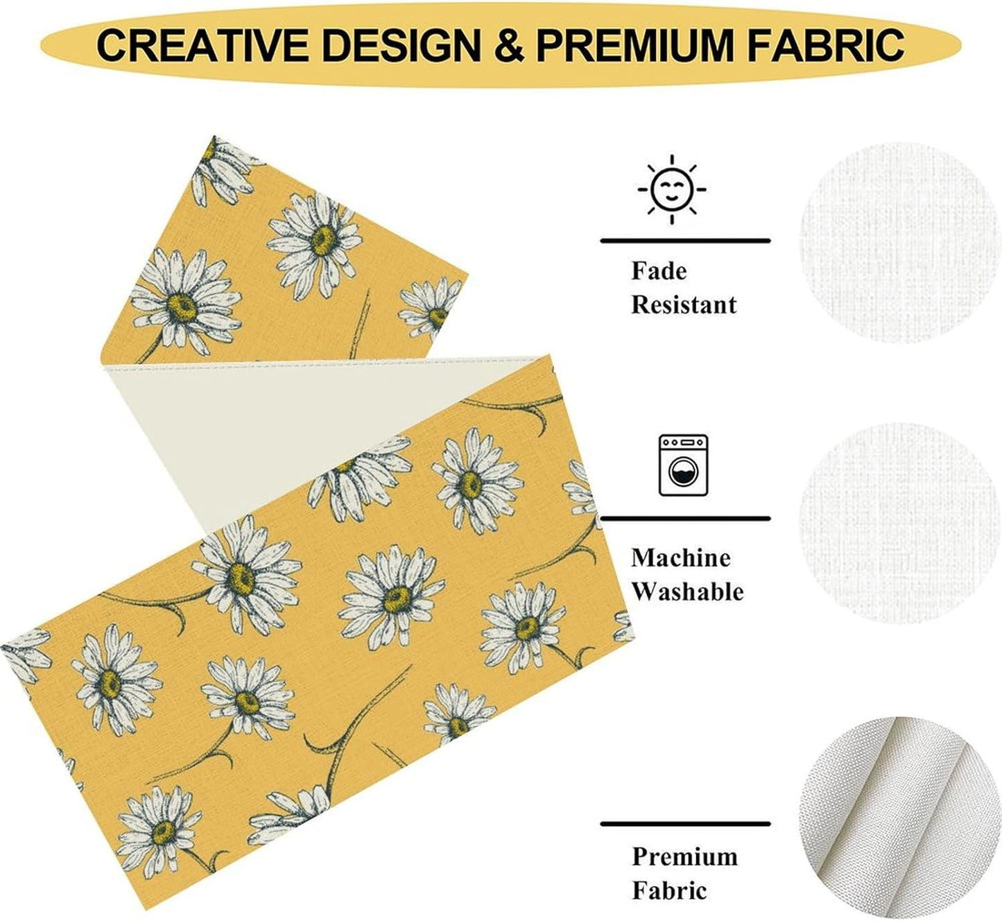 Daisy Floral Table Runner, Farmhouse Spring Seasonal Summer Teal Green White Flower Rustic Abstract Table Center Decor for Home Kitchen Dining Holiday Party Indoor Table Decorations, 13"x36" Inch