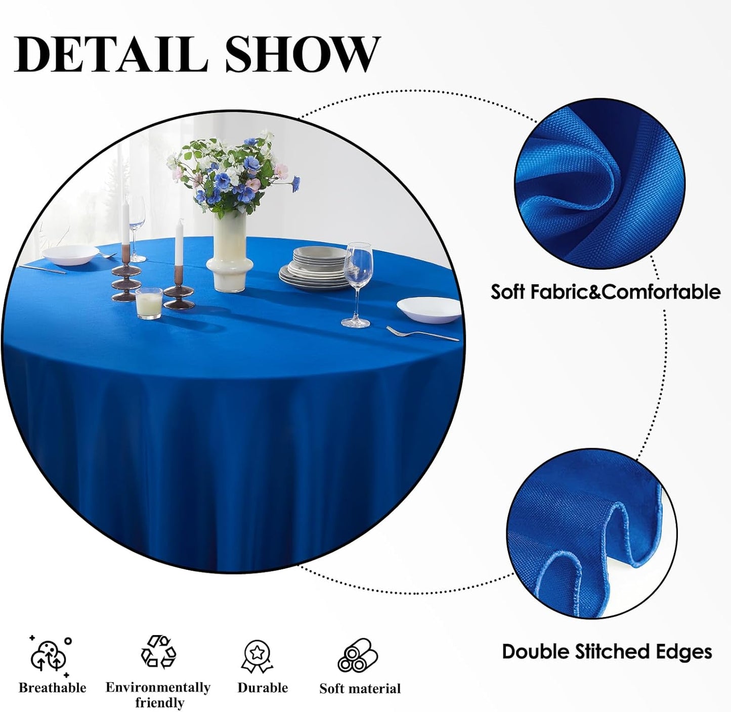 Round Tablecloth 120 Inch 2 Pack Royal Blue Tablecloths Washable Decorative Linen Polyester Table Clothes Cover for Dining Table Banquets Buffet Parties and Wedding