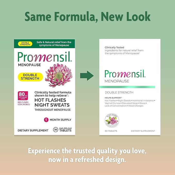 Promensil Menopause Double Strength Supplements for Women - Red Clover Isoflavones, Helps Support Hot Flashes, Night Sweats, Restlessness - 30 Count (Pack of 2)