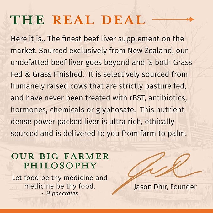 Ultra Human Big Farmer Grass-Fed & Finished Beef Liver Capsules – 180 Ct, Supports Energy, Detox, Digestion & Immunity, Non-GMO Desiccated Beef Organ Supplement for Liver Health & Full-Body Wellness