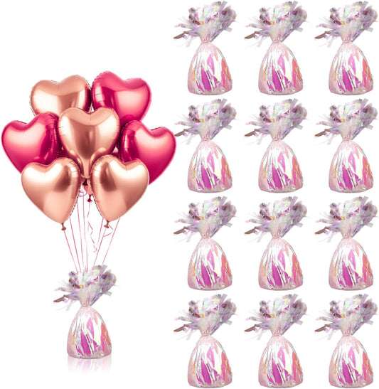 12PCS Balloon Weight Metallic Heavy Solid Balloon Pendant Pack Holder For Table Centerpieces Birthday Wedding Chrismas Party Decoration (Irides)