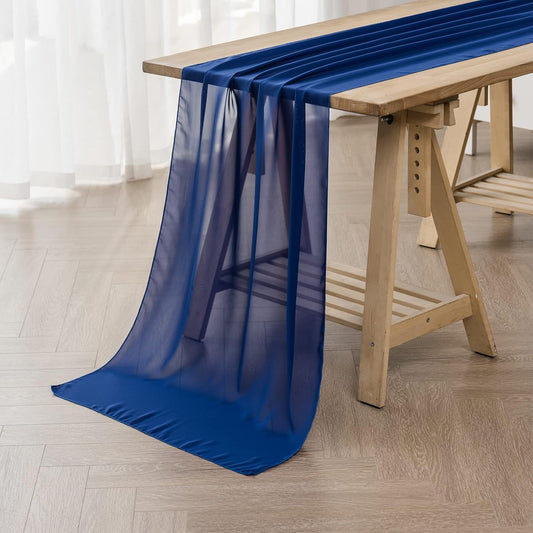 6Pack 9ft Chiffon Table Runner 14x108 Inch Sheer Romantic Table Runner for Wedding Birthday Party Bridal Shower Outdoor Decoration-Royal Blue