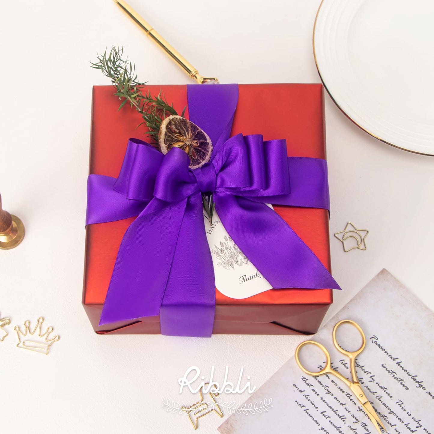 Ribbli Purple Double Faced Satin Ribbon,1-1/2” x Continuous 25 Yards,Use for Craft Bows Bouquet, Gift Wrapping, Wedding Decoration, Floral Arrangement