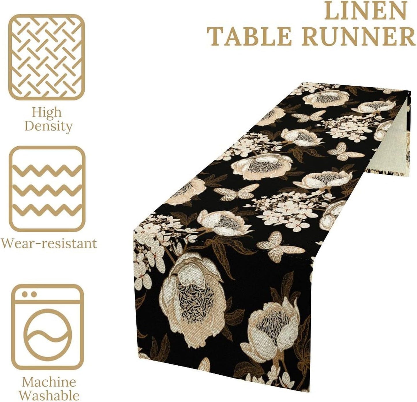 Watercolor Peony Table Runner, Modern Kitchen Dining Room Bohemian Floral Tabletop Decoration for Kitchen Cafe 13x36 Inch