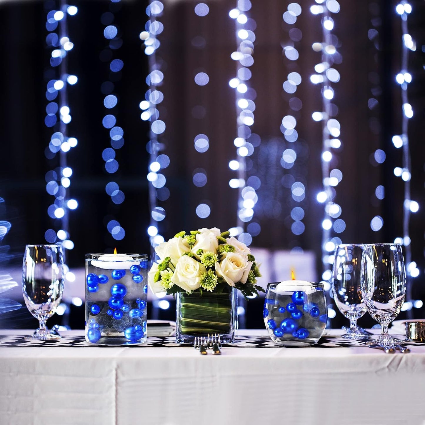 150 Pieces Vase Filler Faux Pearls Vase Makeup Beads No Hole Gloss Bead Mixed Sizes Round Pearl for Home Party Wedding Decor, 8/14/20 mm(Royal Blue)