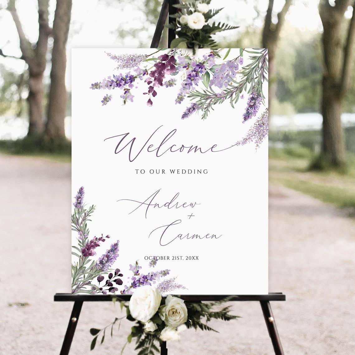Generic Wedding Sign, Floral Wedding Welcome Sign, 18x27 inches, Plastic, 4 mm Corrugated, Custom Floral Style, Stand Mounting