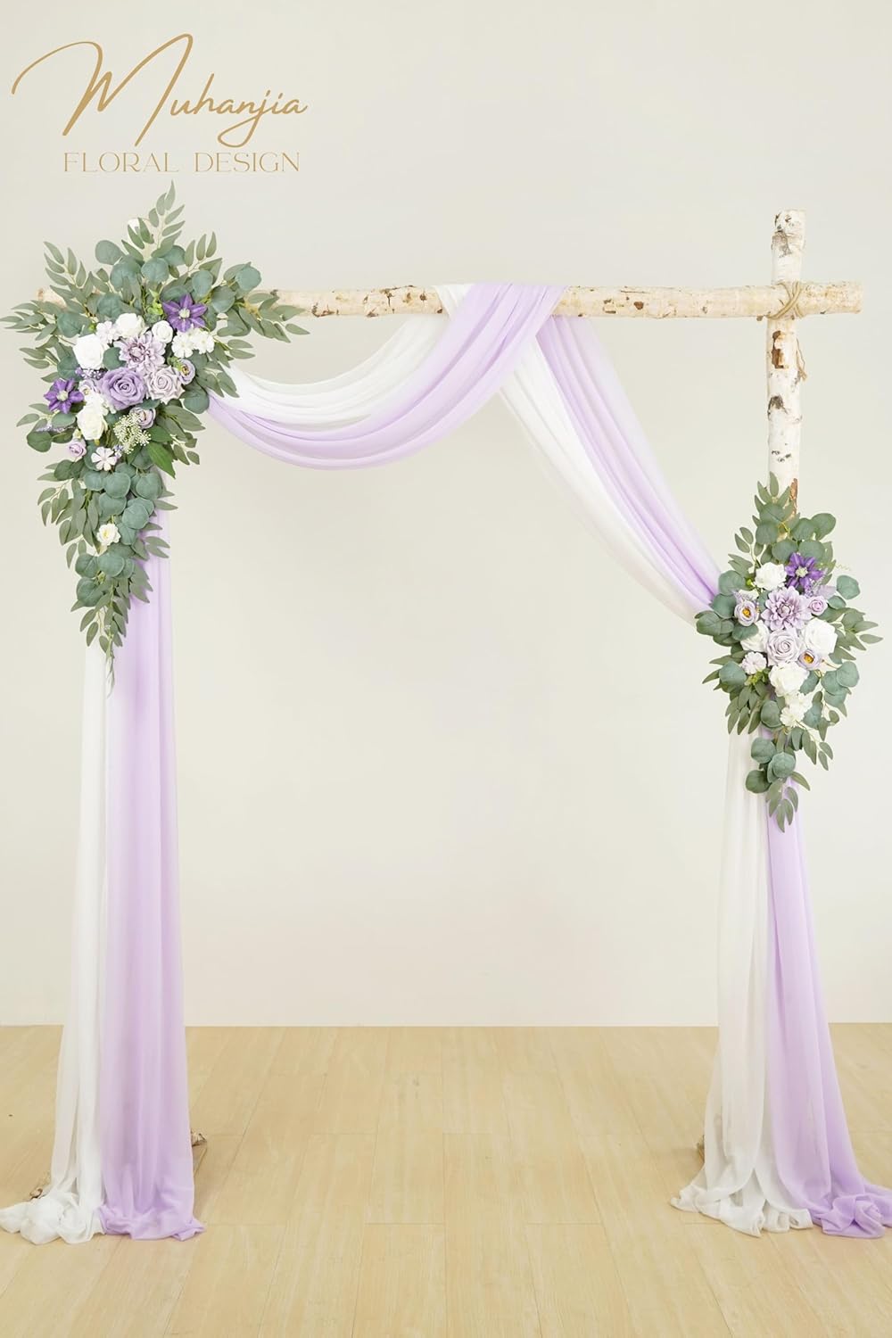 Artificial Arch Flowers Kit(Pack of 4),2Pcs Artificial Flower Arch Decor, 2Pcs Drapes, Ceremony and Reception Background Rose Decoration, Light Purple Flora Outdoor Party Decor