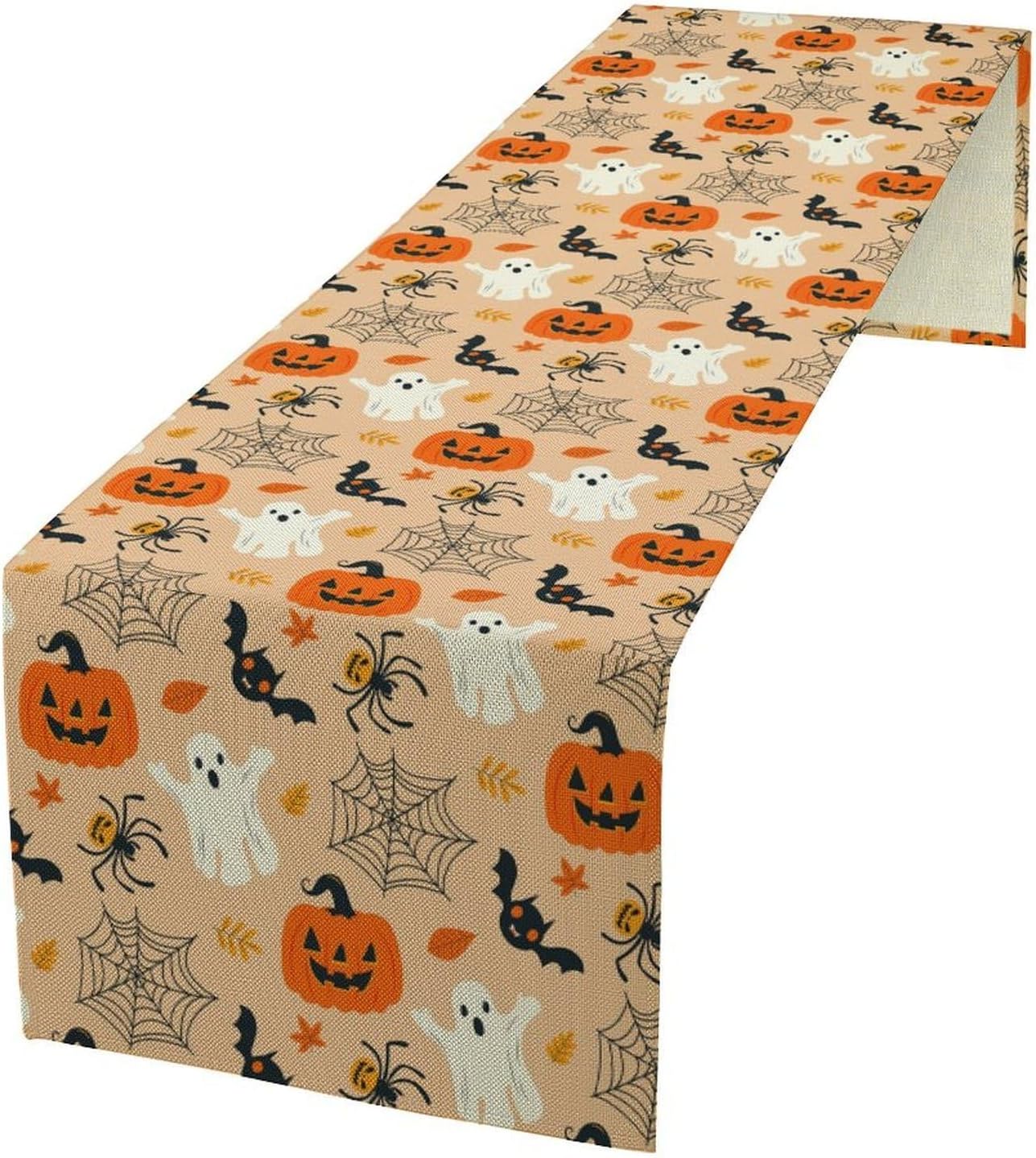 Halloween Table Runner,Cute Ghost Pumpkin Leaves Table Runner for Kitchen Dining Table Decoration Home Party Decor 13x36 Inch