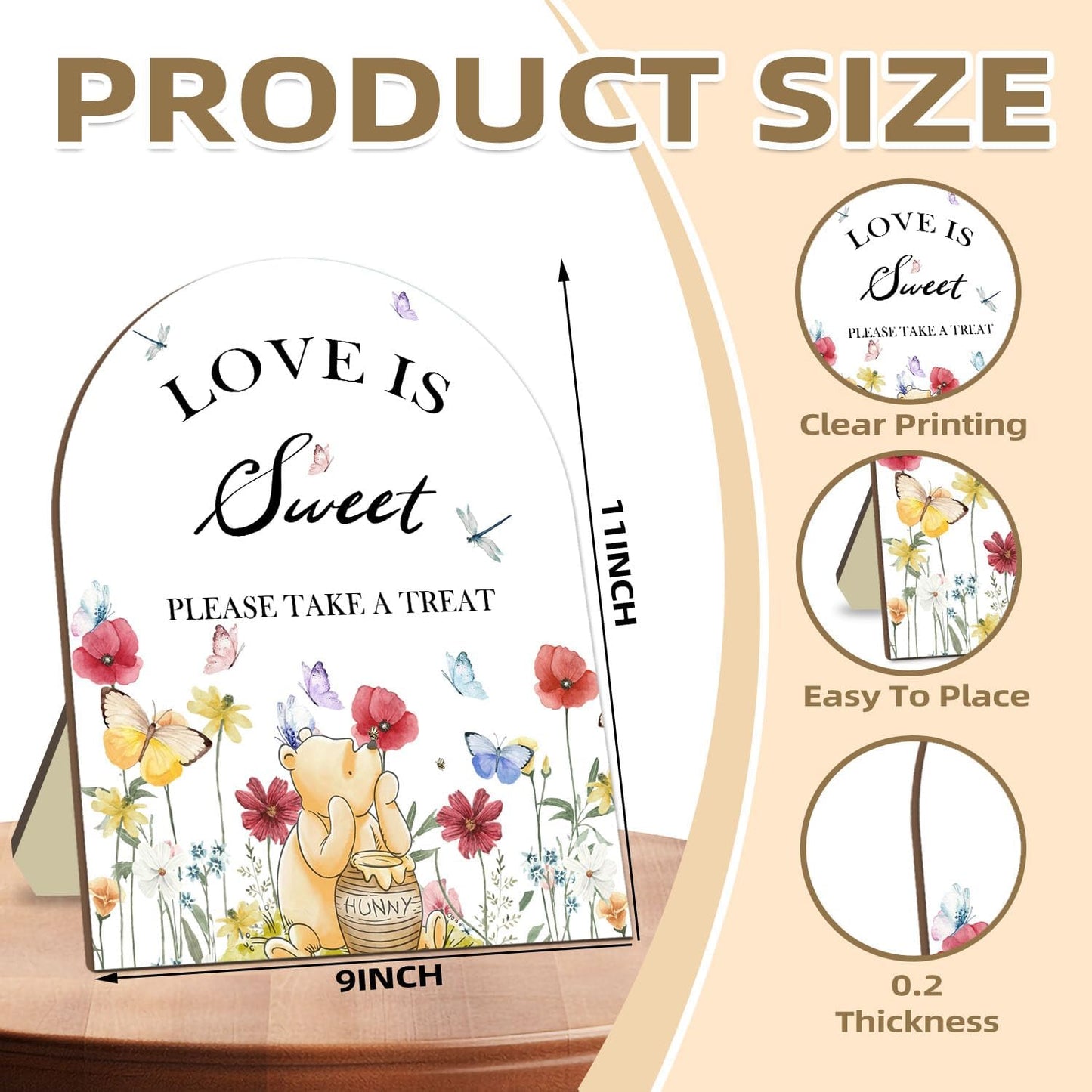 Winnie Decor Love is Sweet Sign, Floral Butterfly Decor Bridal Shower Welcome Sign, Classic Pooh Wedding Sign Bridal Shower Favors for Guests, Love is Sweet Please Take A Treat Sign 9 * 11IN