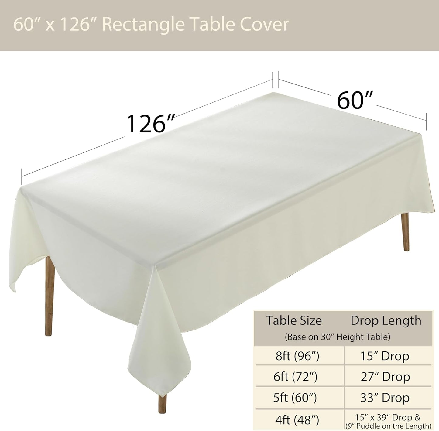 Craft And Party 60" X 126" Rectangular Polyester Tablecloth (Ivory)