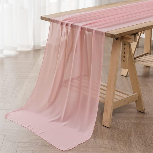 12Pack 9ft Chiffon Table Runner 14x108 Inch Sheer Romantic Table Runner for Wedding Birthday Party Bridal Shower Outdoor Decoration-Light Pink