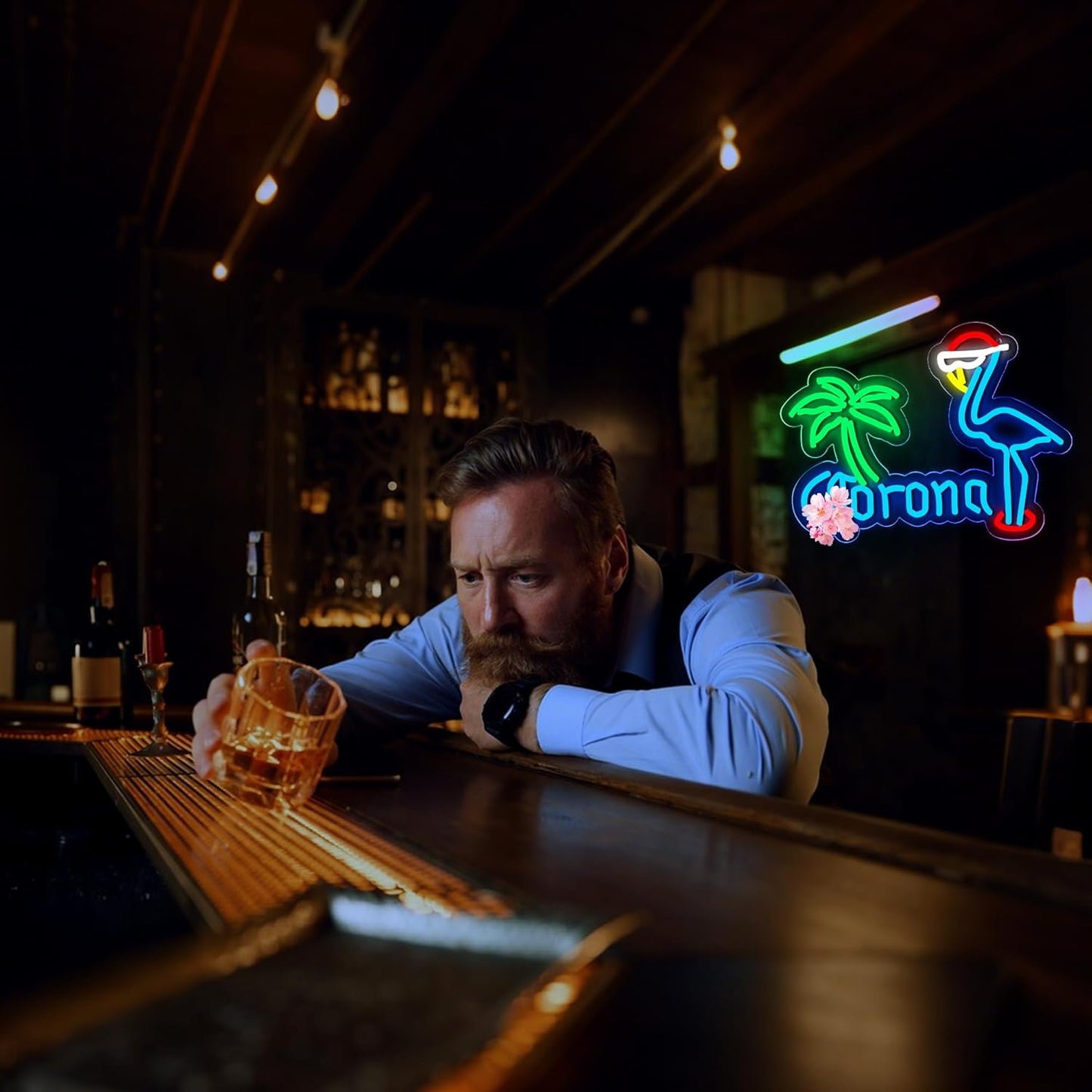 Coron Beer Neon Sign for Wall Decor Bar Signs for Home Bar Lights Beer led Sign for man Bedroom Light Up Palm Tree Wall Decor for Men Birthday Party Coors light Gifts for men Size12.2 * 15.7inches