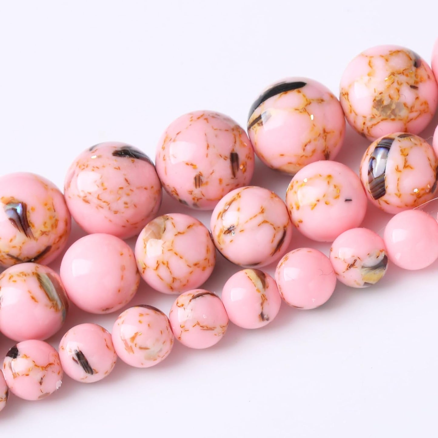 Pink Shell Turquoise Stone Beads Gemstone Round Crystal Energy Jade Beads Stone Beads for Jewelry Making DIY Bracelet Necklace Jewelry Making 1 Strand 15.5inch 31PCS 12MM