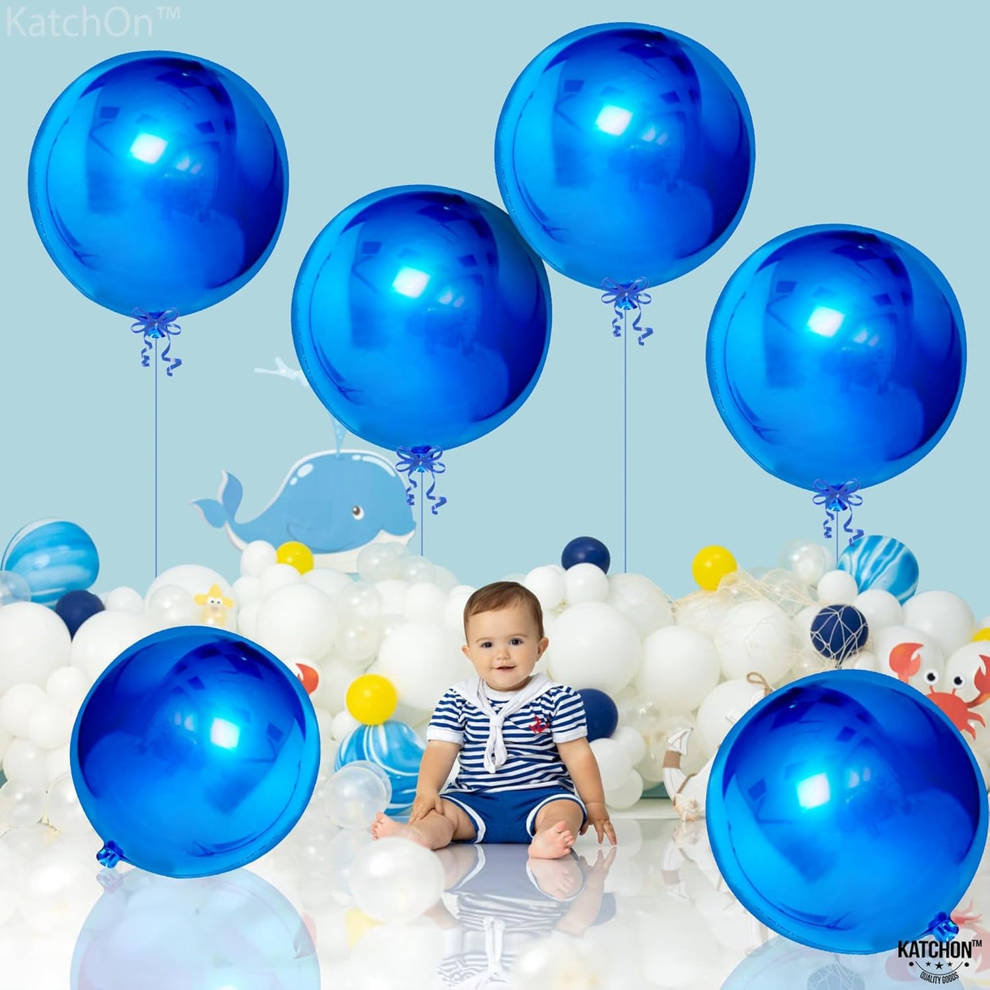 KatchOn, Large Blue Mylar Balloons - 22 Inch, Pack of 6 | Royal Blue Metallic Balloons for Party Decorations | Blue Foil Balloon For Gender Reveal, Baby Shower, Birthday Decorations