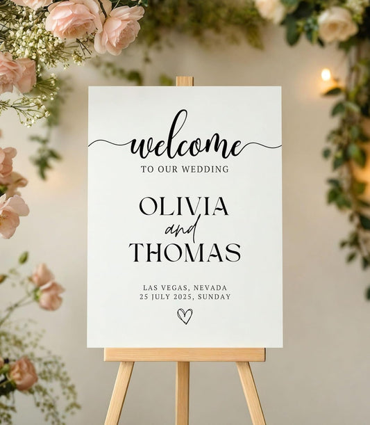 Personalized Wedding Welcome Sign, Modern Wedding Sign Signage 12" X 18" (Small), 27" (Medium), 36" (Large), Plastic, Modern, Pole Mount, Weather