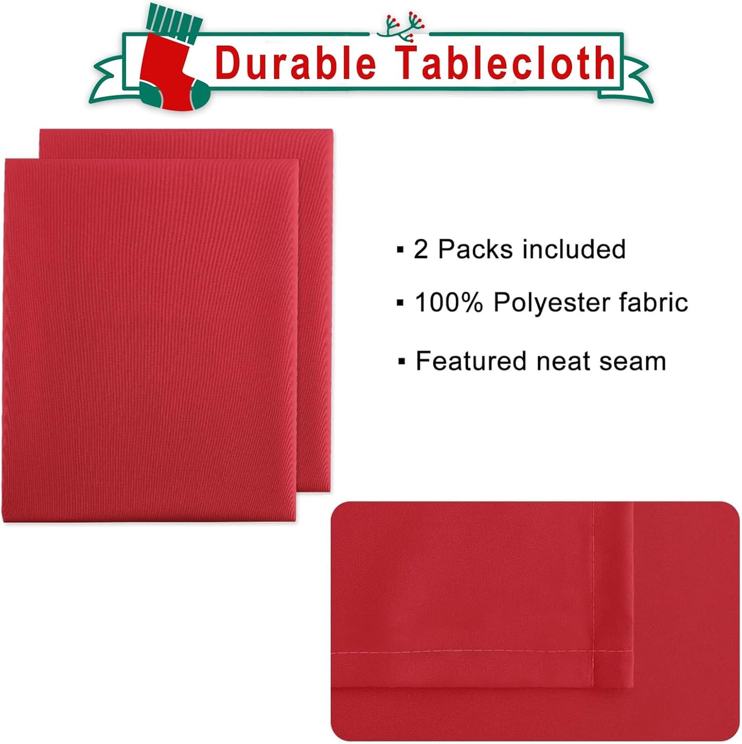 Hiasan 2 Pieces Red Tablecloth Rectangle - Wateproof and Spillproof Kitchen Christmas Washable Polyester Table Cloth for Dining Room, 54 x 120 Inch