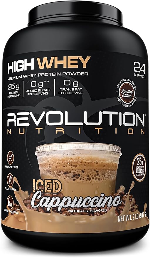 High Whey, Protein Powder 2LB, Whey Isolate, Gluten Free, Lean Muscle Mass for Men & Women, 25g of Protein Per Scoop, 908 g, 24 Servings (Iced Cappuccino, 2 Pound)