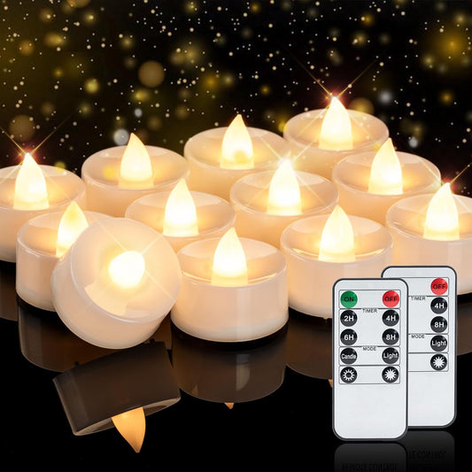 Homemory 24pcs Flameless LED Tea Lights with Remote & Timer, 400+Hours Realistic Flickering Battery Candles for Seasonal, Tabletop, and Centerpieces Decor