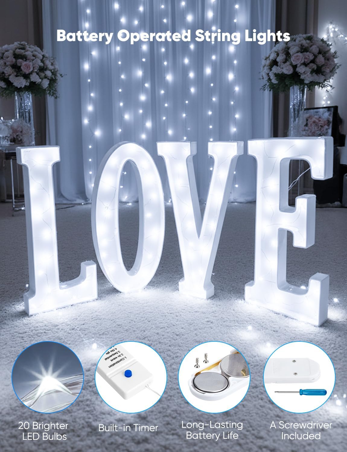 Minetom 20 Pack Fairy Lights Battery Operated String Lights, 8 Modes & Timer, 7ft 20LED White Waterproof Silver Wire Twinkle Lights, Firefly Starry Moon Lights for Mason Jars DIY Christmas Wedding