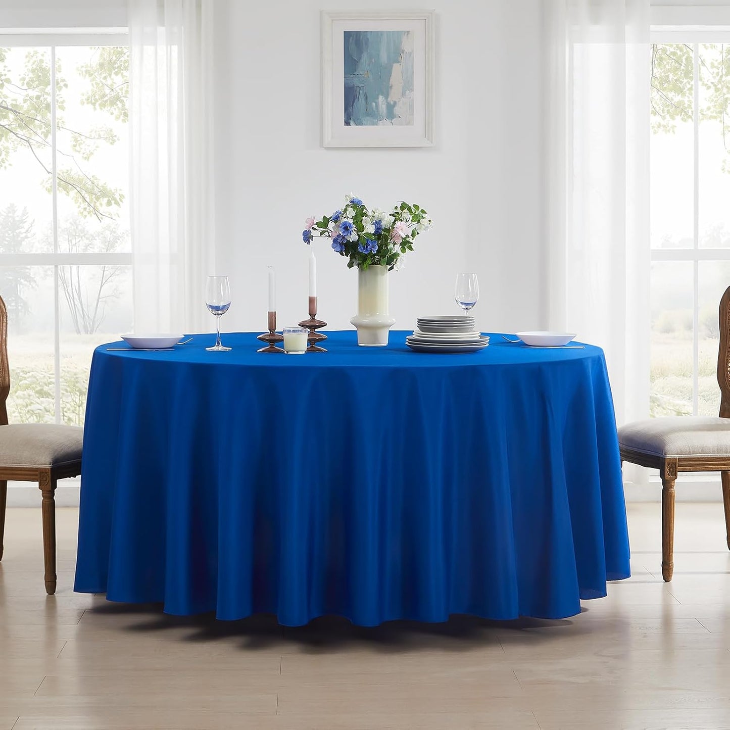 Round Tablecloth 2 Pack 90 Inch Royal Blue Tablecloths Washable Decorative Linen Polyester Table Clothes Cover for Dining Table Banquets Buffet Parties and Wedding