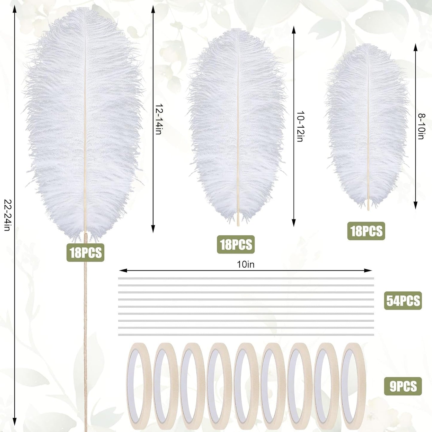 6 Sets Wedding Table Centerpiece Accessories Including 159 Pieces Natural Ostrich Feather Bulk Plastic Vases and Beads Necklaces for Wedding Home Party Centerpiece Supplies(White)