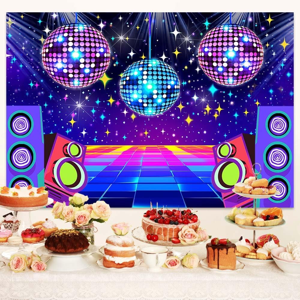 Dance Party Backdrop Retro 80s 90s Theme Stage Dance Ball Music Birthday Party Decoration DJ Photography Background 15 x 10 ft for Baby Shower Picture Photo Shoot Polyester Fabric,Multi2