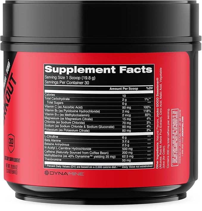 Jocko Fuel Pre Workout for Men & Women - High Stim Low Sugar Blend with Beta Alanine + L-Citrulline, Support Muscle Pump, Energy, & Recovery, 200mg of Caffeine Fruit Punch, 30 Servings 1.31lbs (594 G)