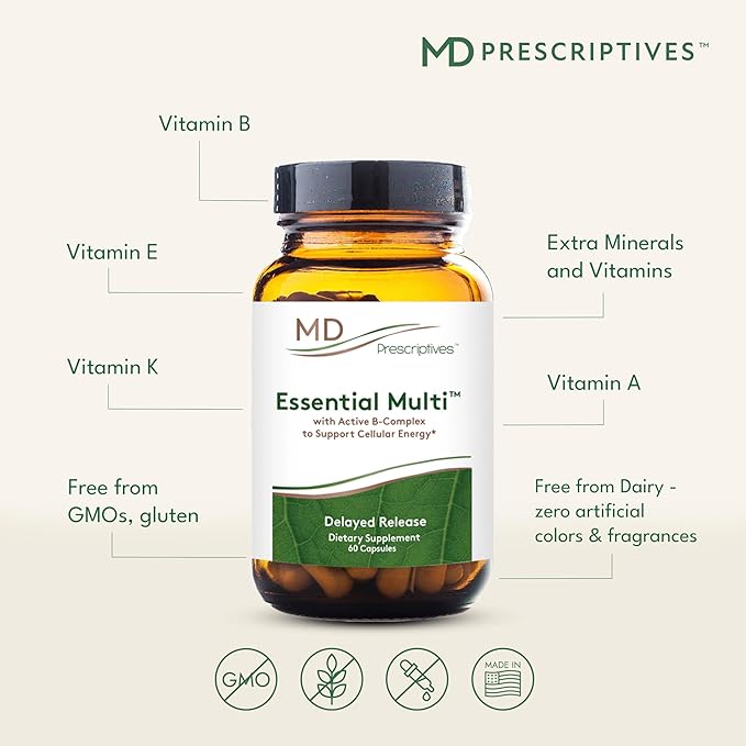 Essential Multi (Delayed Release) - Multivitamin Mineral Complex Supplement for Enhanced Hormone Support - 60 Capsules