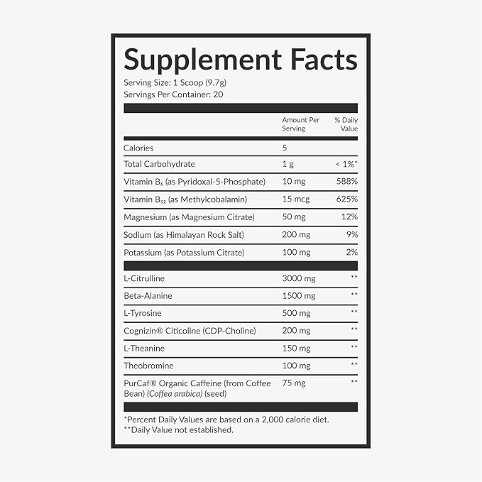 Beam Pre Workout Powder for Energy, Focus & Endurance – Natural Caffeine from PurCaf, Cognizin, Electrolytes, L-Citrulline, Beta-Alanine, L-Theanine – No Crash, Jitter-Free, 20 Servings