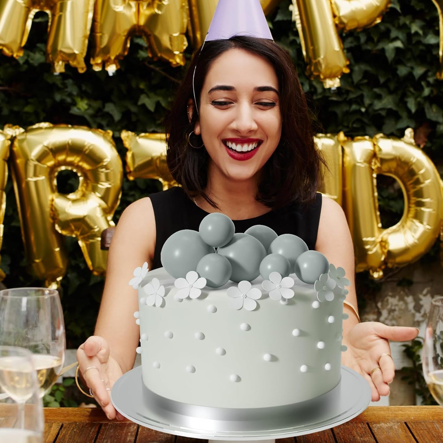 ASTARON 20 Pcs Ball Cake Topper Decorations Mini Balloons Cake Topper Sticks Gray Balls Cake Picks Cake Topper Balls Cake Decorations for Wedding Birthday Cake Decorations