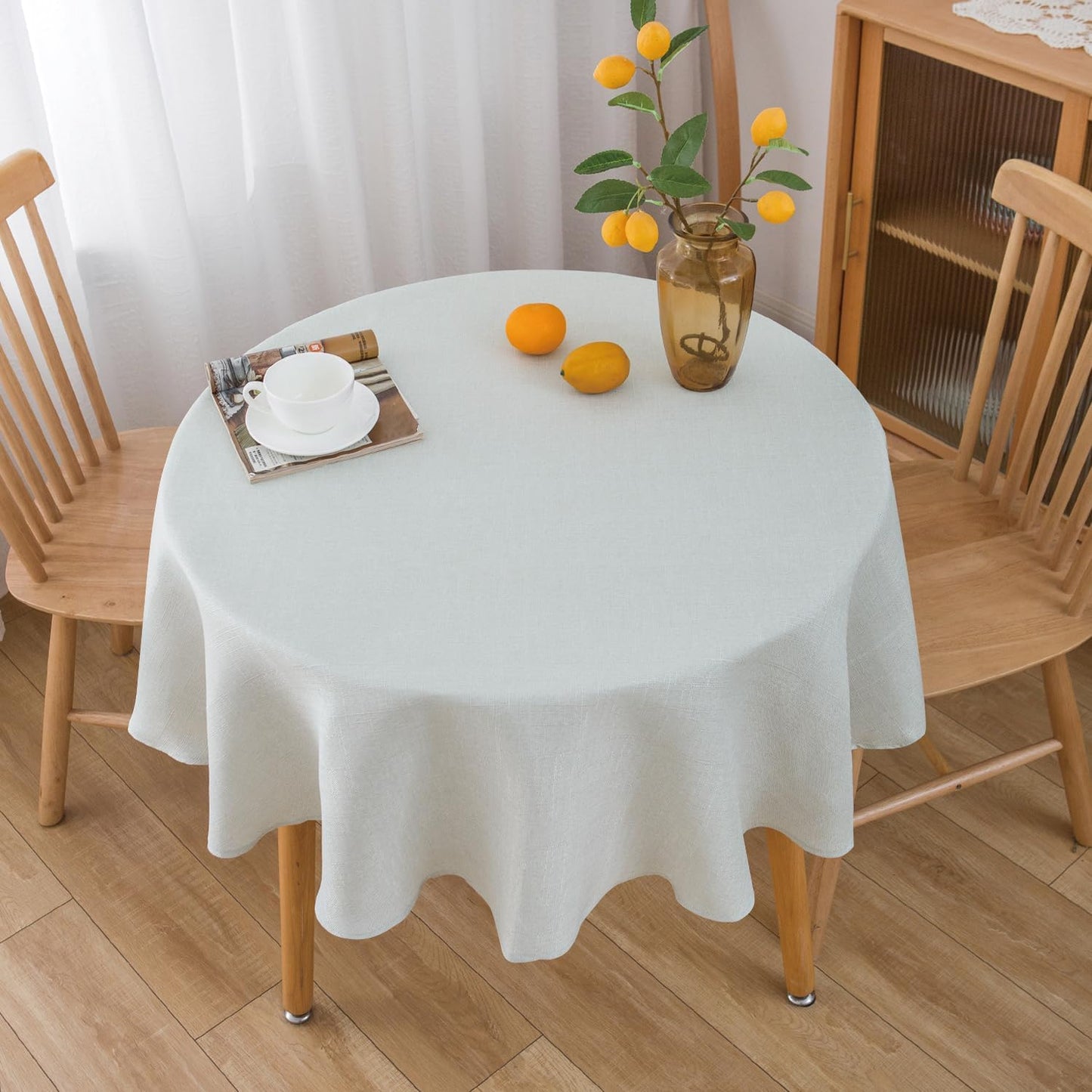 NLMUVW Linen Round Tablecloth 48 Inch, White Table Cloth Textured Small Dining Table Cover Water Resistant for Party Cafe Kitchen